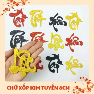 10 chữ 8cm dán dưa hấu, dừa, bưởi, quạt mẹt trang trí Tết Phúc Lộc Thọ Phát Tài