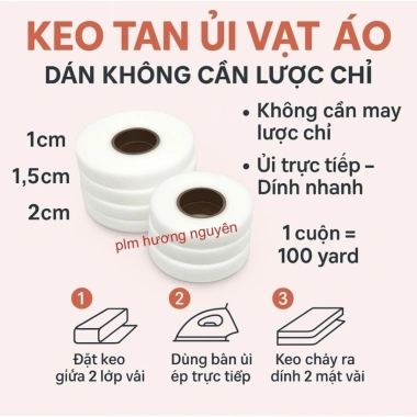 10 cuộn 100 yard Keo tan ủi vải, mếch mex 1-2cm, kết dính 2 lớp - Giá 63.500đ 9