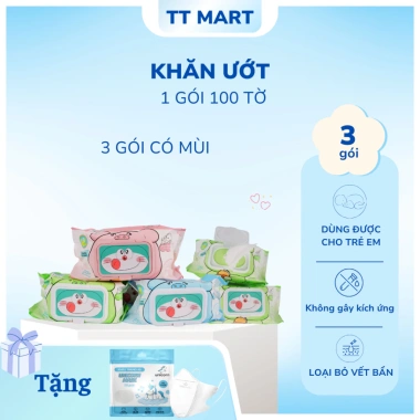 10 Gói Thùng Khăn ướt gấu TT MART 625g - Nhiều màu, có mùi, Giá siêu tiết kiệm 120.000đ