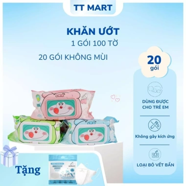 10 Gói Thùng Khăn ướt gấu TT MART 625g - Nhiều màu, có mùi, Giá siêu tiết kiệm 120.000đ
