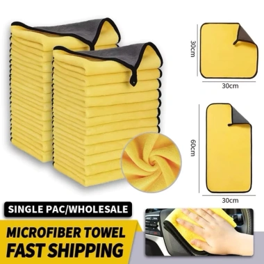 10 khăn lau Microfiber chuyên dụng ô tô – Siêu thấm hút, hai mặt vàng xám, giá chỉ 80.000₫