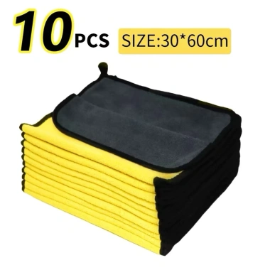 10 khăn lau Microfiber chuyên dụng ô tô – Siêu thấm hút, hai mặt vàng xám, giá chỉ 80.000₫