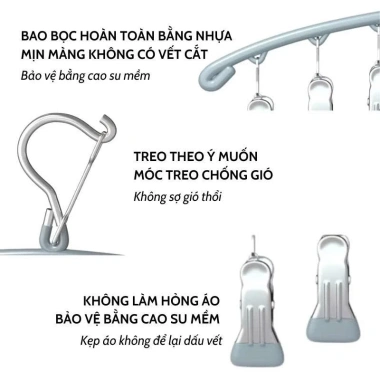 10 Móc Treo Quần Áo Kẹp Inox Chống Gỉ - Phơi Tất, Khăn, Đồ Lót, Tiết Kiệm Không Gian
