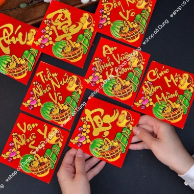 10 tấm Decal giấy nhung - Dưa bưởi, dưa hấu, cá - Trang trí Tết chỉ 29k