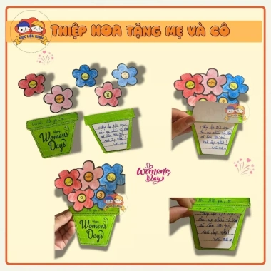 10 Thiệp 8/3 A4 Giấy Cứng Handmade Tô Màu - Quà Ý Nghĩa Tặng Mẹ và Cô Giáo Cho Bé
