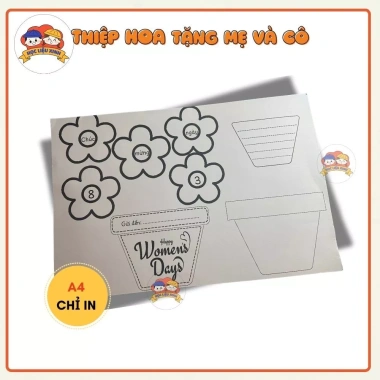 10 Thiệp 8/3 A4 Giấy Cứng Handmade Tô Màu - Quà Ý Nghĩa Tặng Mẹ và Cô Giáo Cho Bé