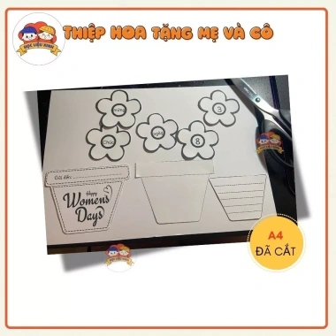 10 Thiệp 8/3 A4 Giấy Cứng Handmade Tô Màu - Quà Ý Nghĩa Tặng Mẹ và Cô Giáo Cho Bé