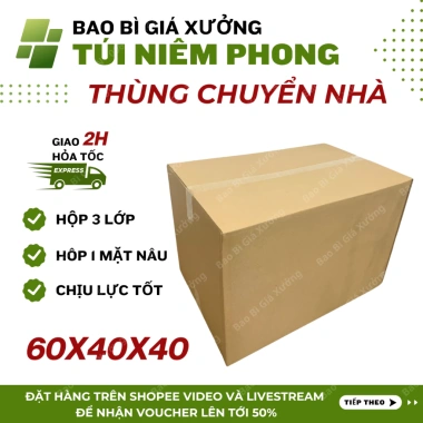 10 Thùng Carton 60x40x40 Lớn Chuyển Nhà - Hộp Đựng Đồ Giá Xưởng giá rẻ 31.002 VND