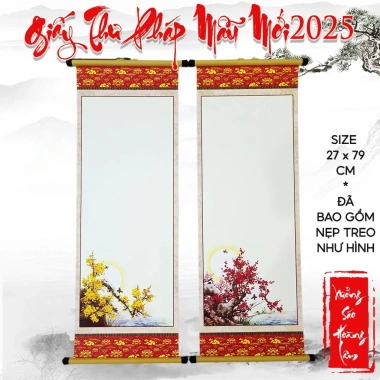 10 tờ giấy tự viết câu đối thư pháp Tết 27x79cm kèm nẹp treo Xưởng Sáo Hoàng Lâm