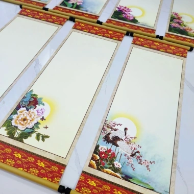 10 tờ giấy tự viết câu đối thư pháp Tết 27x79cm kèm nẹp treo Xưởng Sáo Hoàng Lâm