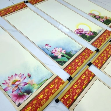 10 tờ giấy tự viết câu đối thư pháp Tết 27x79cm kèm nẹp treo Xưởng Sáo Hoàng Lâm