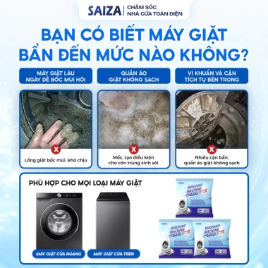 10 Túi Bột Tẩy Lồng Giặt Saiza 150gr - Giảm giá Hiệu quả làm sạch Giá 199.000 VND 2 10 Túi Bột Tẩy Lồng Giặt Saiza 150gr - Giảm giá Hiệu quả làm sạch Giá 199.000 VND 2