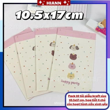 10 túi giấy kraft hoạt hình cún đáng yêu 10.5x17cm - Túi quà mini phong Hàn Quốc, bao bì decor 25.000₫