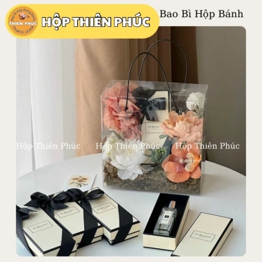 10 Túi Mica Vuông Quai Đen Đựng Hoa - Quà Tặng Nước Hoa, Bánh Kẹo, Bánh Thuyền - 129k 5