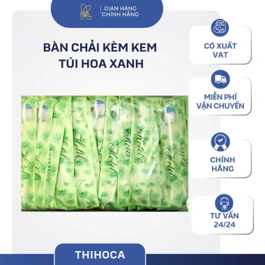 100 bộ bàn chải + kem túi Hoa xanh thanh lịch, dùng cho khách sạn, nhà nghỉ, chỉ 120k