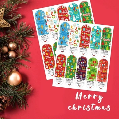 100 sticker decal 2x7cm Giáng sinh Noel rực rỡ TE33 Tem nhãn dán quà tặng, giảm giá 20.000 VND 3