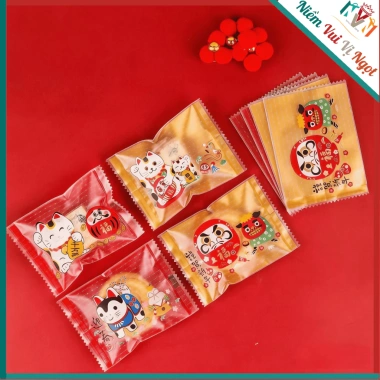 100 Túi Bánh Quy Tết 7x10cm Hạnh Nhân, Hoa Tuyết, Đựng Trà Hoa Dễ Thương