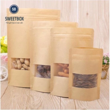 100 Túi Zip Giấy Kraft 20x30+5cm Đáy Đứng Có Cửa Sổ Chống Thấm Nước Giá 195.000
