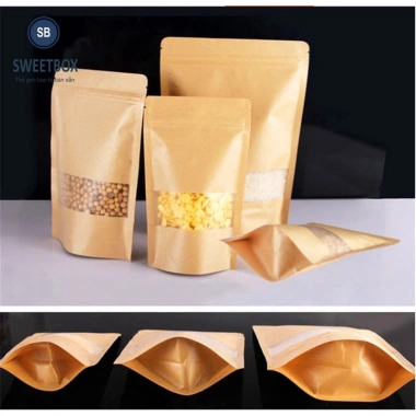 100 Túi Zip Giấy Kraft 20x30+5cm Đáy Đứng Có Cửa Sổ Chống Thấm Nước Giá 195.000