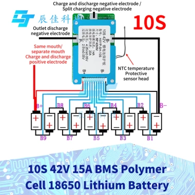 10S 42V 15A BMS 18.650 Polymer Cell Bảo Vệ Pin Lithium, Cân Bằng & Điều Khiển Nhiệt Độ