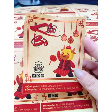11 Tem Nhãn Giấy Xi Măng Kraft 8x10cm - Khô Bò Gà Heo Mực, Decal Tết - Giá 27k 8
