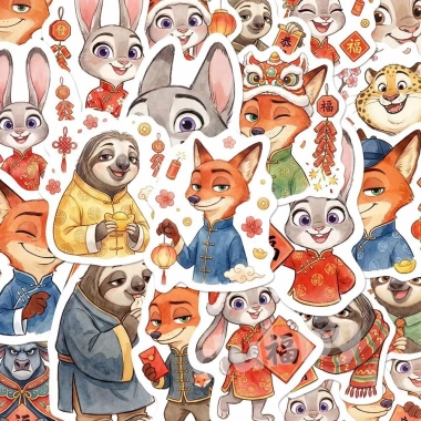 116 hình dán Tết Zootopia 2 Thỏ Judy và Cáo Nick - Sticker chống nước DIY cho điện thoại, quà Tết