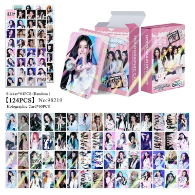 124 Cái ILLIT Photocards Holographic LOMO KPOP Wonhee Yunah Minju Moka Iroha - Nhãn dán ba chiều, giá chỉ 38.500đ