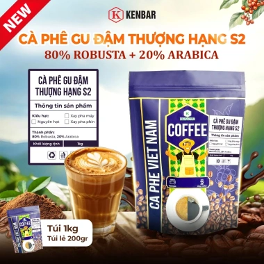 1Kg Cà Phê S2 Gu Đậm Thượng Hạng KENBAR - Rang Xay, Thơm Tự Nhiên, Đậm Đà