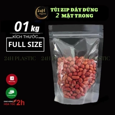 1KG Túi Zipper Đáy Đứng 2 Mặt Trong, Đựng Bánh Kẹo Hoa Quả - Giá 32.277 VND