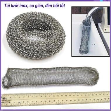 2 Túi Lưới Inox Dạng Ống Dệt Thun Co Giãn Lọc Rác Ống Xả Máy Giặt, Giá 30.000đ