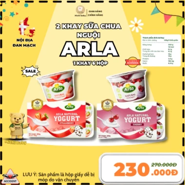 2 Vỉ Sữa Chua Arla Vị Dâu và Cherry 100g Hỗ Trợ Tiêu Hoá Ít Calo Kèm Thịt Quả Tươi 6 Hộp MC916 Giá 270k