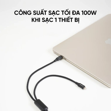 [2in1] Cáp sạc nhanh Salaman Edge USB-C to C+L 100W QC PD, bền bỉ, truyền dữ liệu nhanh, giảm giá 280k 2