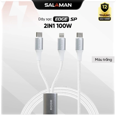 [2in1] Cáp sạc nhanh Salaman Edge USB-C to C+L 100W QC PD, bền bỉ, truyền dữ liệu nhanh, giảm giá 280k 6