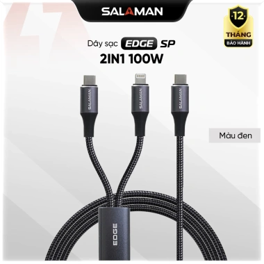 [2in1] Cáp sạc nhanh Salaman Edge USB-C to C+L 100W QC PD, bền bỉ, truyền dữ liệu nhanh, giảm giá 280k 7