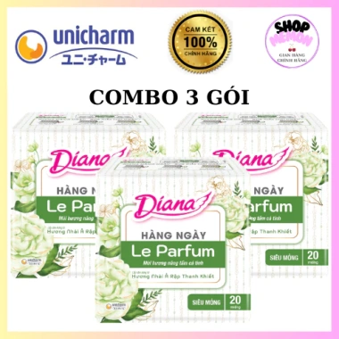 3 gói Băng vệ sinh Diana Hàng Ngày Le Parfum Hương Nhài Ả Rập và Mộc Hồng 20 miếng giá chỉ 65.000đ 3