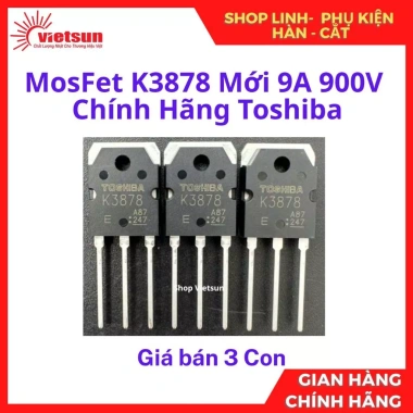 3 Mosfet K3.878 9A 900V Toshiba chính hãng - Linh kiện sửa máy hàn, giá 66.000₫ 2