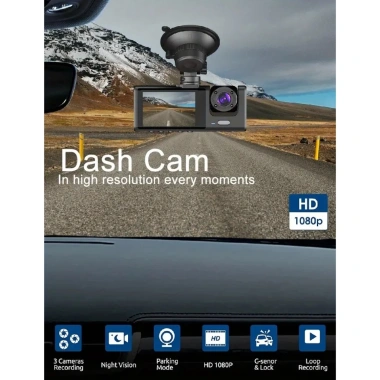 3 Ống kính DVR Camera an ninh ô tô 1.080P: Ghi hình trước, nội thất, sau - Giá 306.900₫
