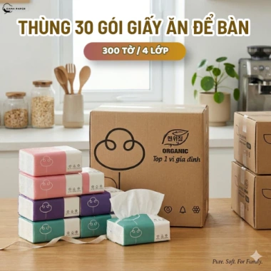 30 Gói Giấy Ăn Bông Sen Việt 300 Tờ 4 Lớp Dày Dặn – Siêu Dai, Mềm Mịn, Thấm Hút Tốt, 60.000