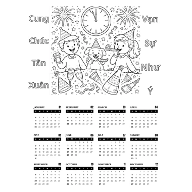 30+ mẫu lịch Tết 2.026 giấy dày 200g khổ A3‑A4, tô màu sáng tạo cho bé, giá 19.000₫ 8
