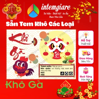 30 tem Decan khô gà bò mực heo dán mùa Tết 7x5cm giá 18.000 VND Intemre.com 5
