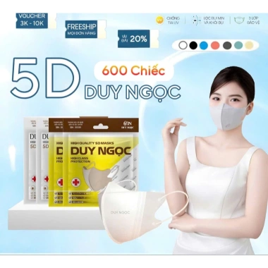 300 khẩu trang 5D DUY NGỌC chính hãng 3 lớp kháng khuẩn 1 lần, chống bụi UV giá 40.000đ