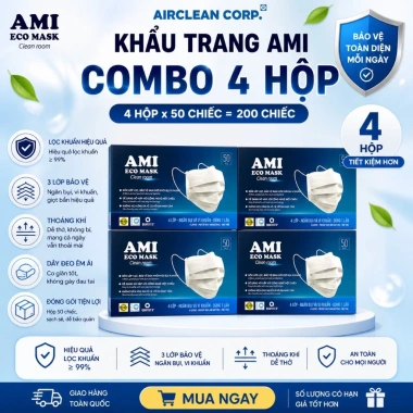 4 hộp khẩu trang y tế AMI 4 lớp kháng khuẩn, chống bụi, chống tia UV - Giá 120k 2