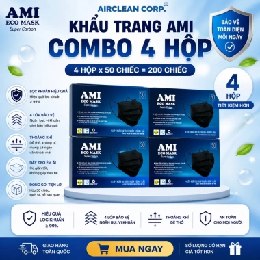4 hộp khẩu trang y tế AMI 4 lớp kháng khuẩn, chống bụi, chống tia UV - Giá 120k 3