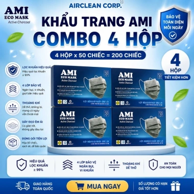 4 hộp khẩu trang y tế AMI 4 lớp kháng khuẩn, chống bụi, chống tia UV - Giá 120k 4
