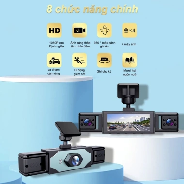 4 trong 1 Máy ghi hình hành trình giám sát đỗ xe 24h - Ghi video trước, trong, sau & tầm nhìn ban đêm - Giá 647.500₫