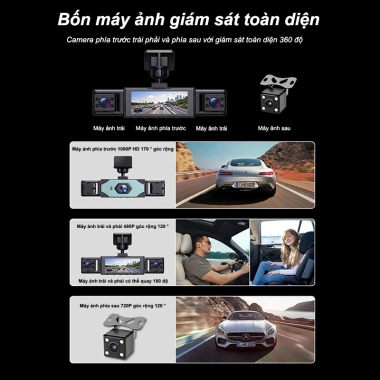 4 trong 1 Máy ghi hình hành trình giám sát đỗ xe 24h - Ghi video trước, trong, sau & tầm nhìn ban đêm - Giá 647.500₫