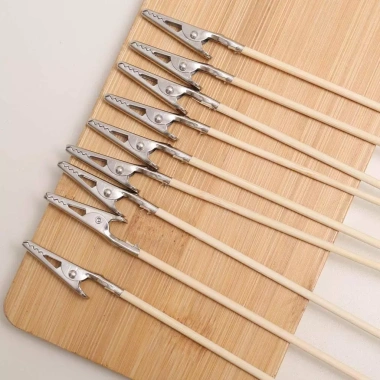 40 Kẹp Cá Sấu Kim Loại Kép Tay Cầm Gỗ - Công Cụ Vẽ Mô Hình An Toàn, Chống ẩm, Giá đỡ DIY 4