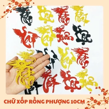 5 chữ xốp kim tuyến rồng phượng 10cm có keo dán Trang trí Tết 19.000 VND