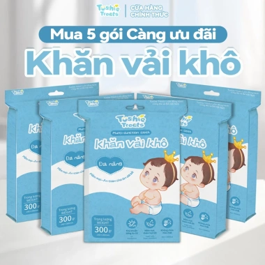 5 gói Tushie Treats khăn vải khô đa năng 300g an toàn, dịu nhẹ cho mẹ và bé, vải không dệt, giá ưu đãi 180.000 VND