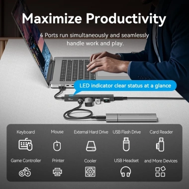 5 trong 1 A Hub Vention 10Gbps USB 3.2 Gen 2 Nhỏ gọn di động tương thích PC Type-A Giá 240.000 VND